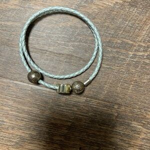 Pandora Silver Double Leather Wrap Bracelet with Snoopy/Woodstock Charm